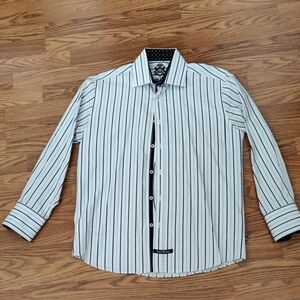 English Laundry Men's Black and White Striped Shirt